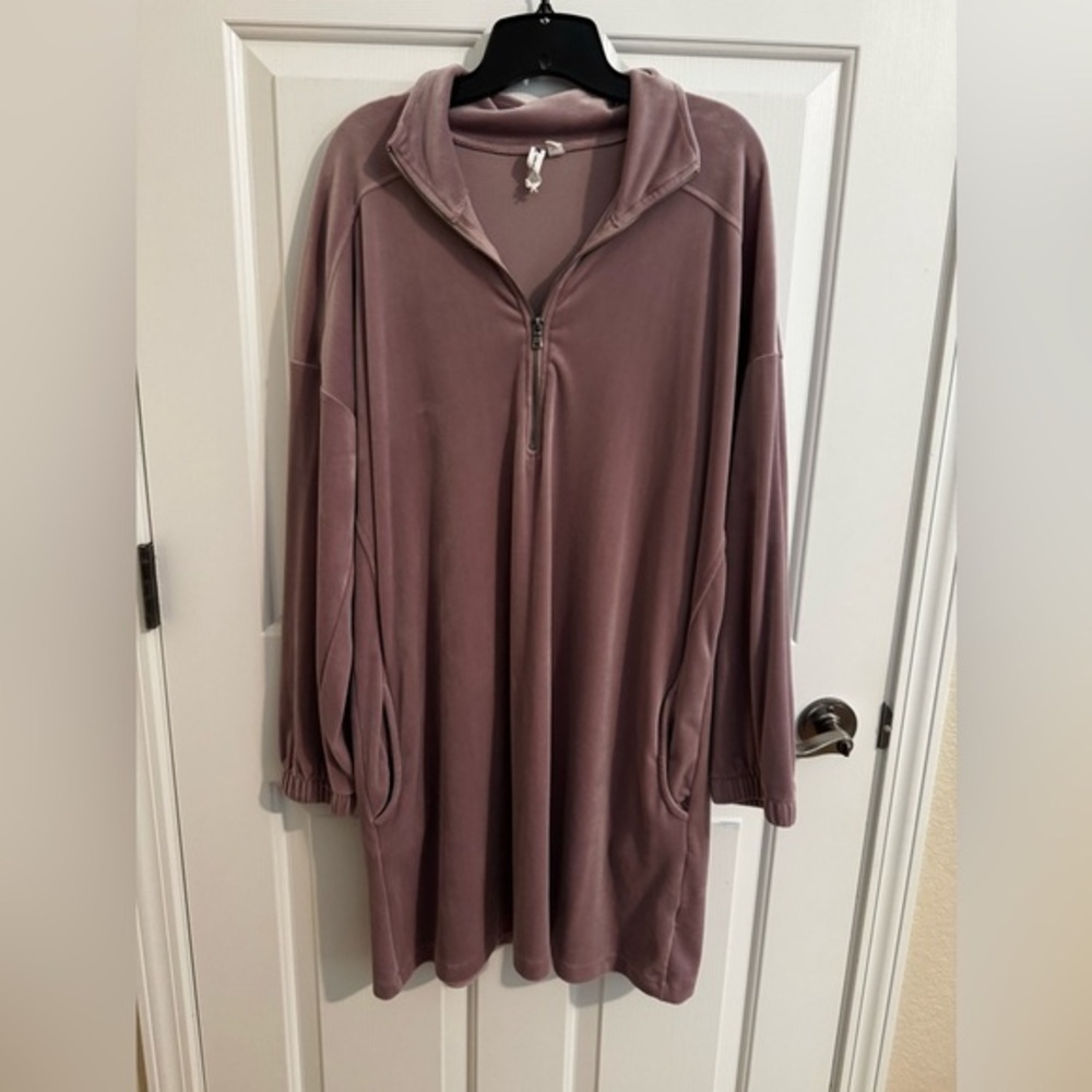Cable & Gauge Plush 1/4 Zip Lounge Mini Tunic Dress Pockets Mauve Size XL